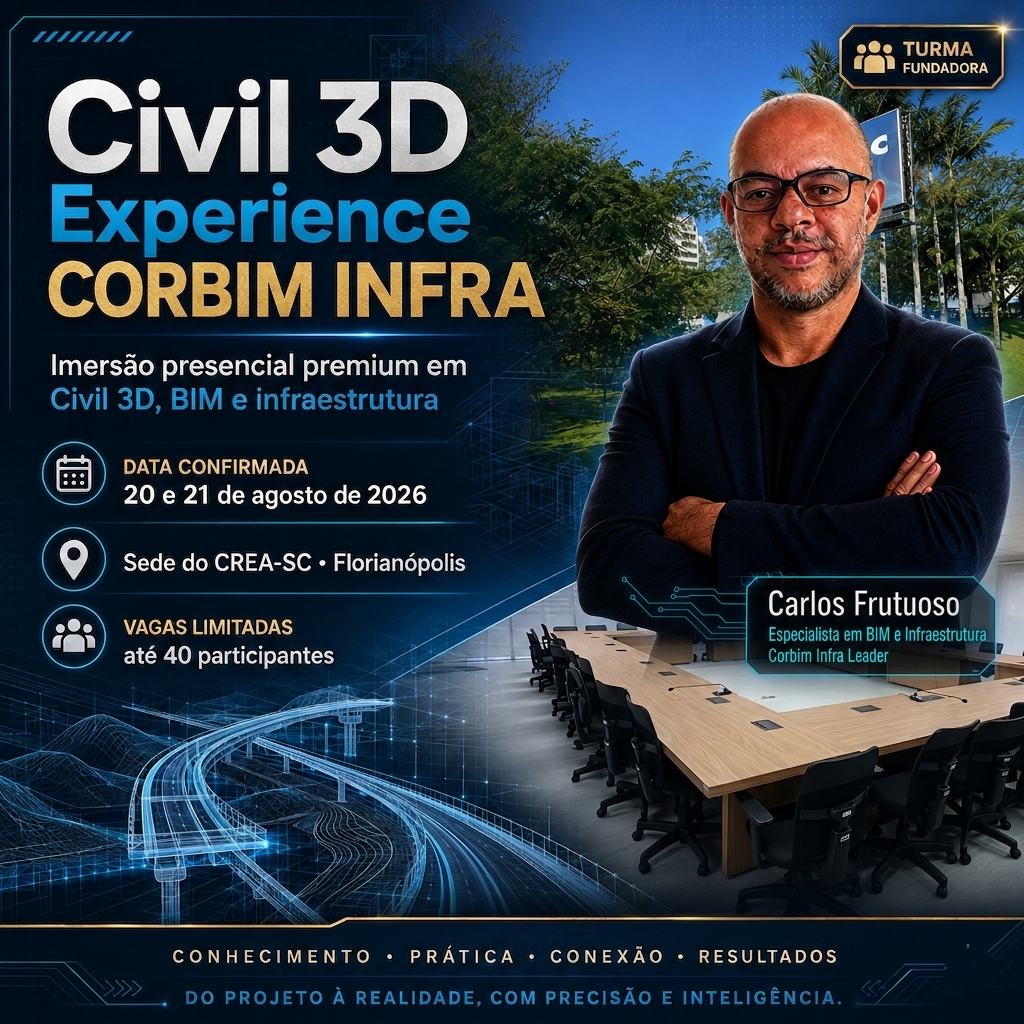 Arte oficial da Imersão Civil 3D Experience Corbim Infra com Carlos Frutuoso